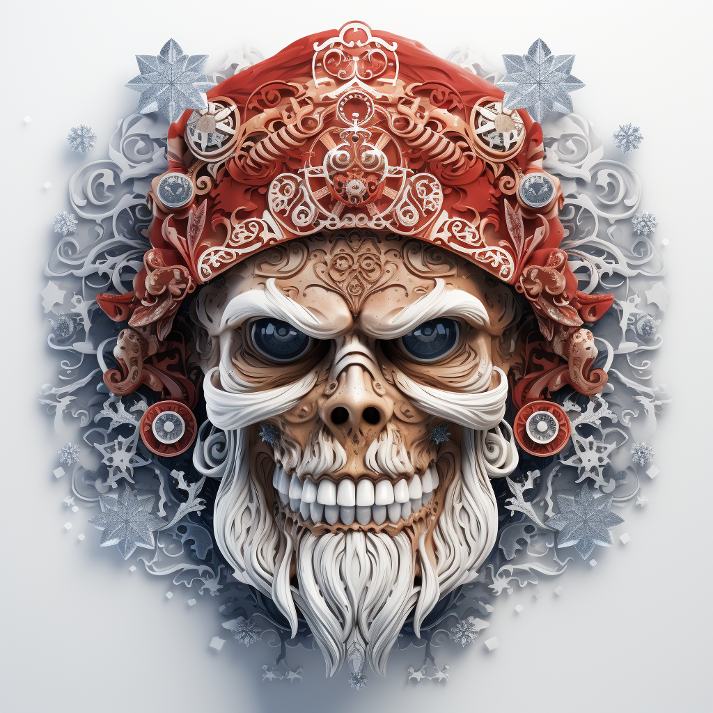 Festive Santa Skull with Snowflakes