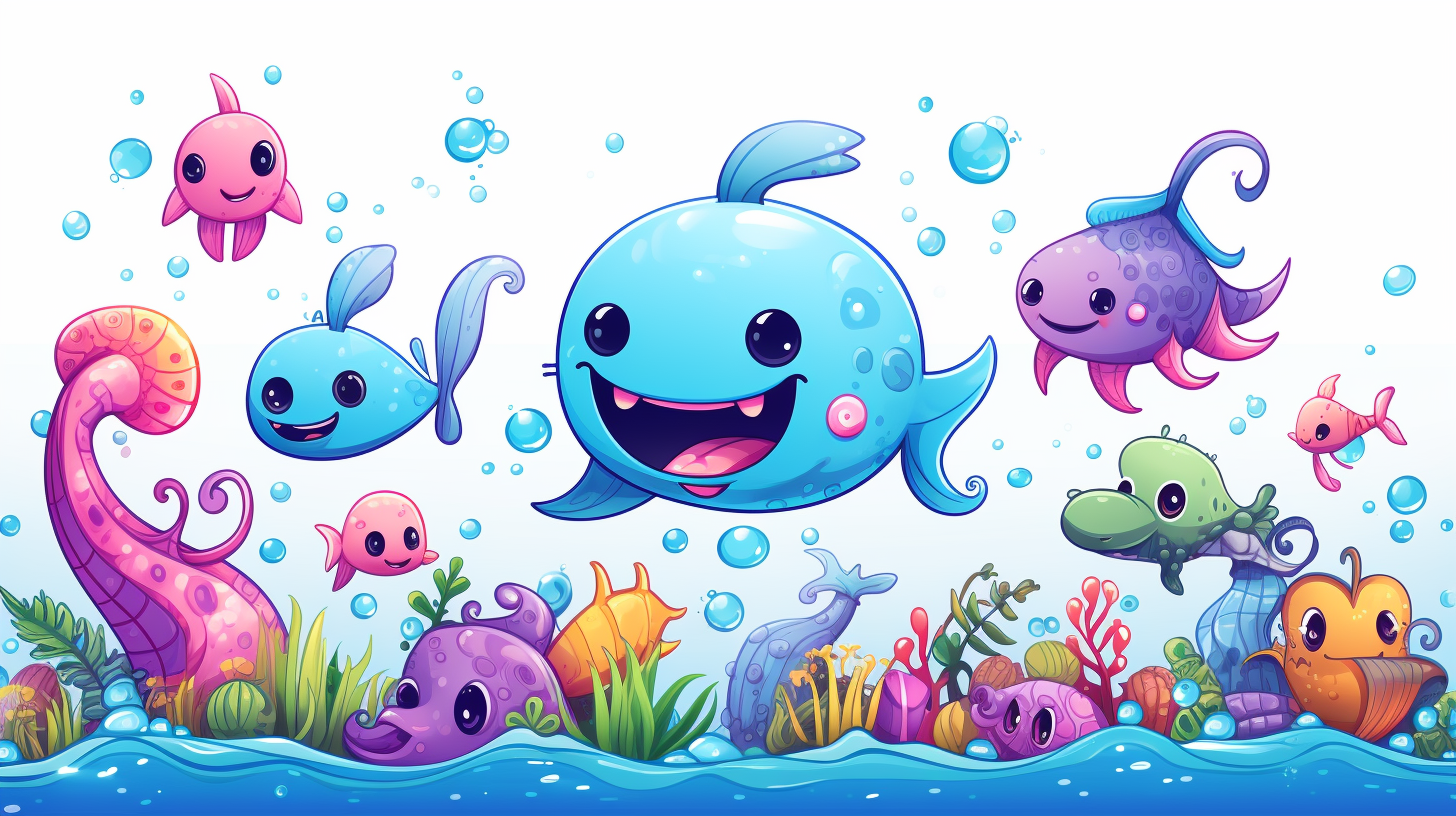 Cute sea animals in a sweet and comic style