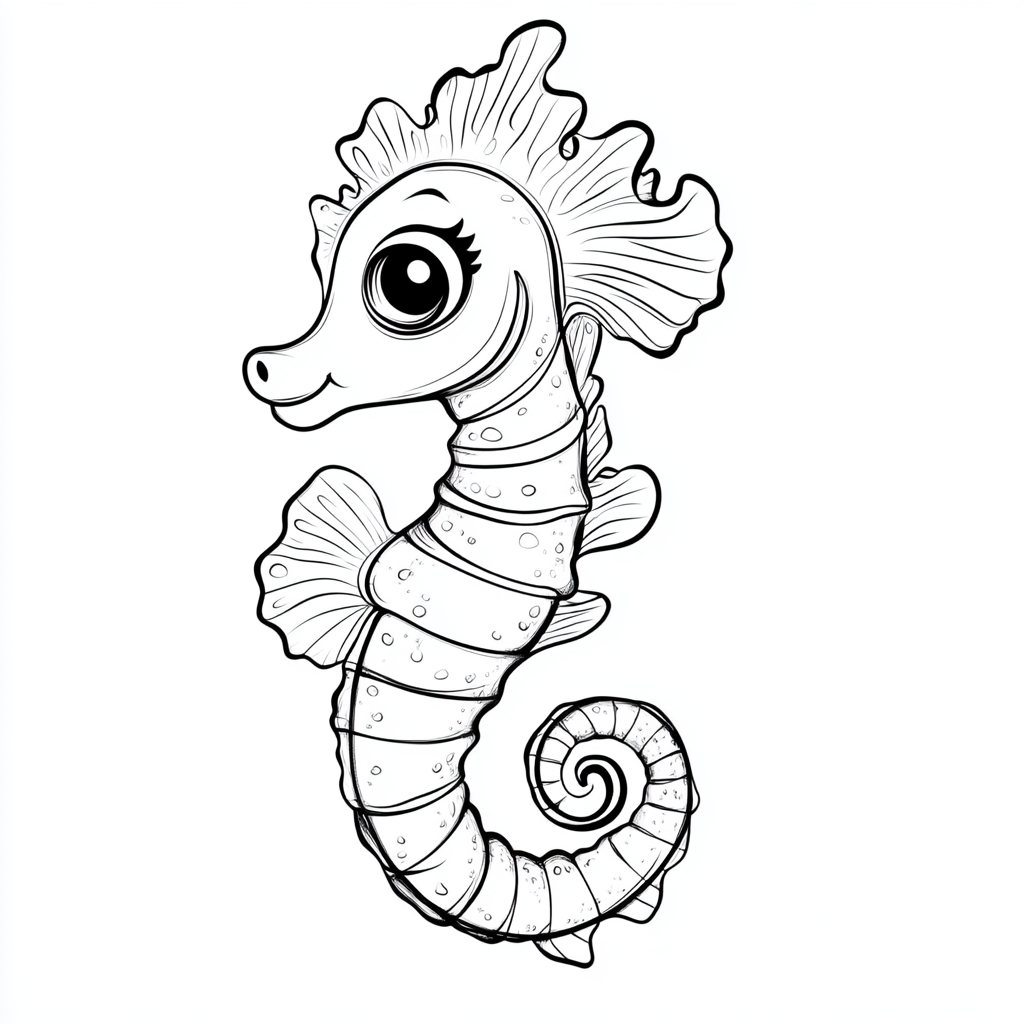 Cute seahorse coloring book illustration