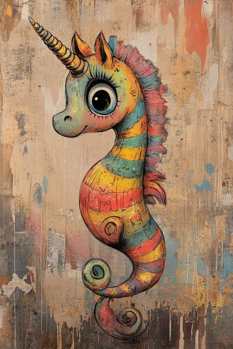 Cute seahorse unicorn zebra rainbow looking up