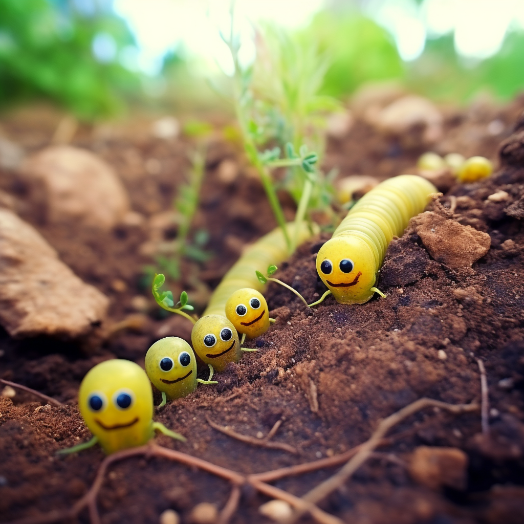 Cute caterpillars crawling in the ground