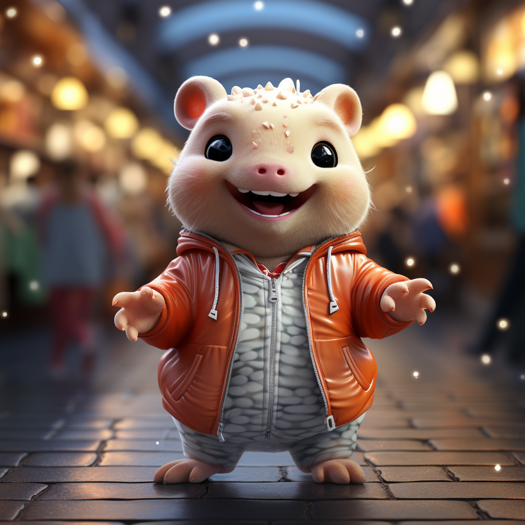 Cute mascot dancing on shopping site