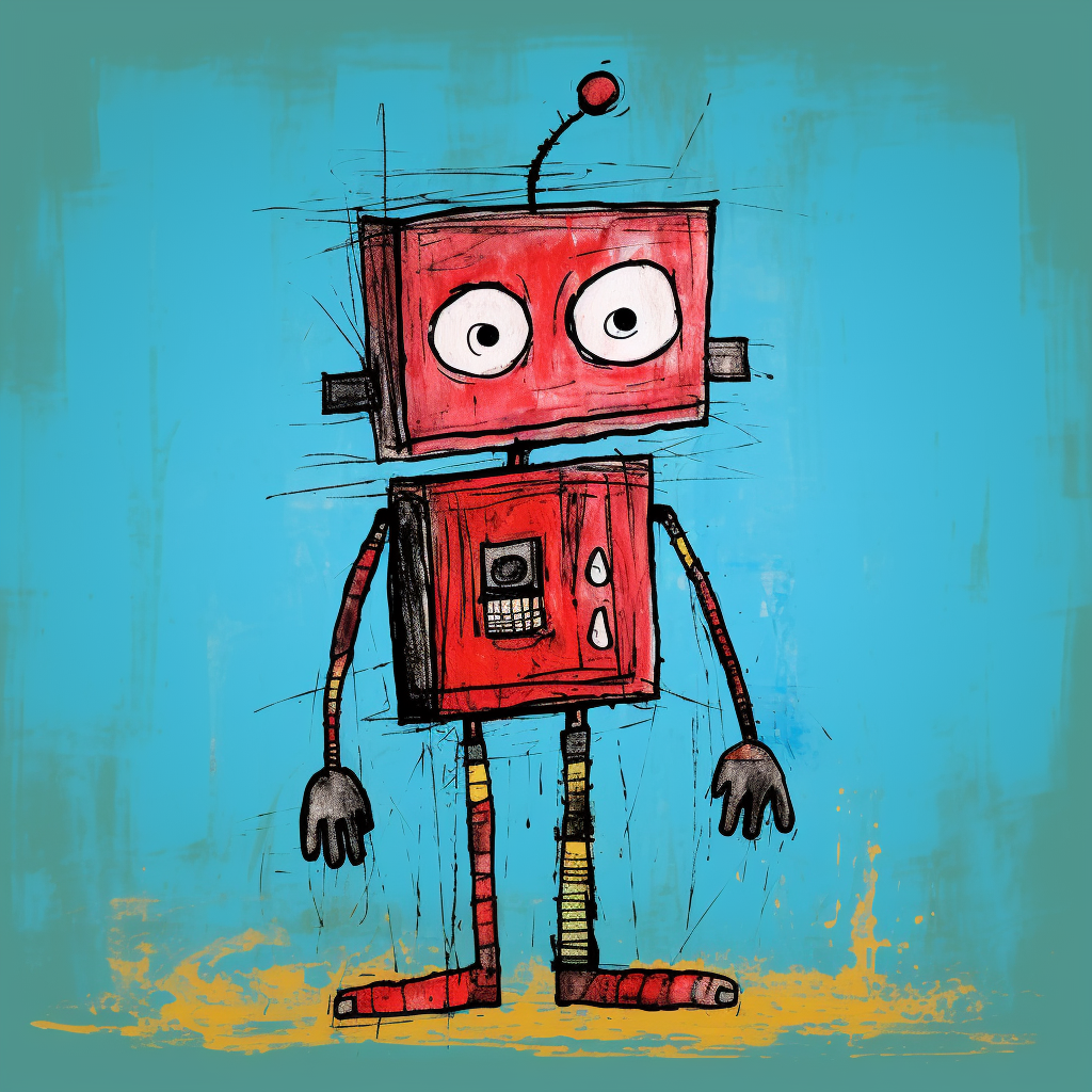 Minimalistic robot resembling Jean-Michel Basquiat