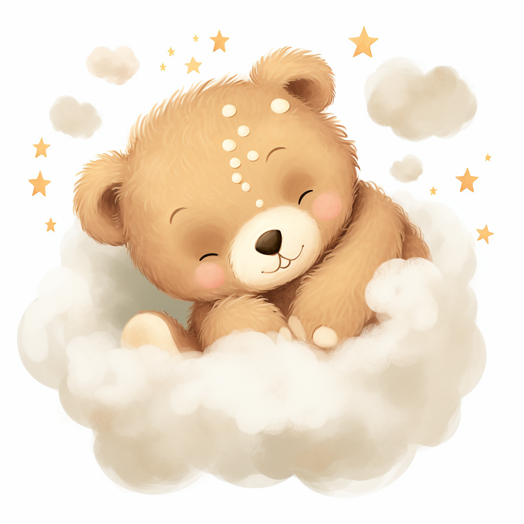 Cute bear sleeping on cloud