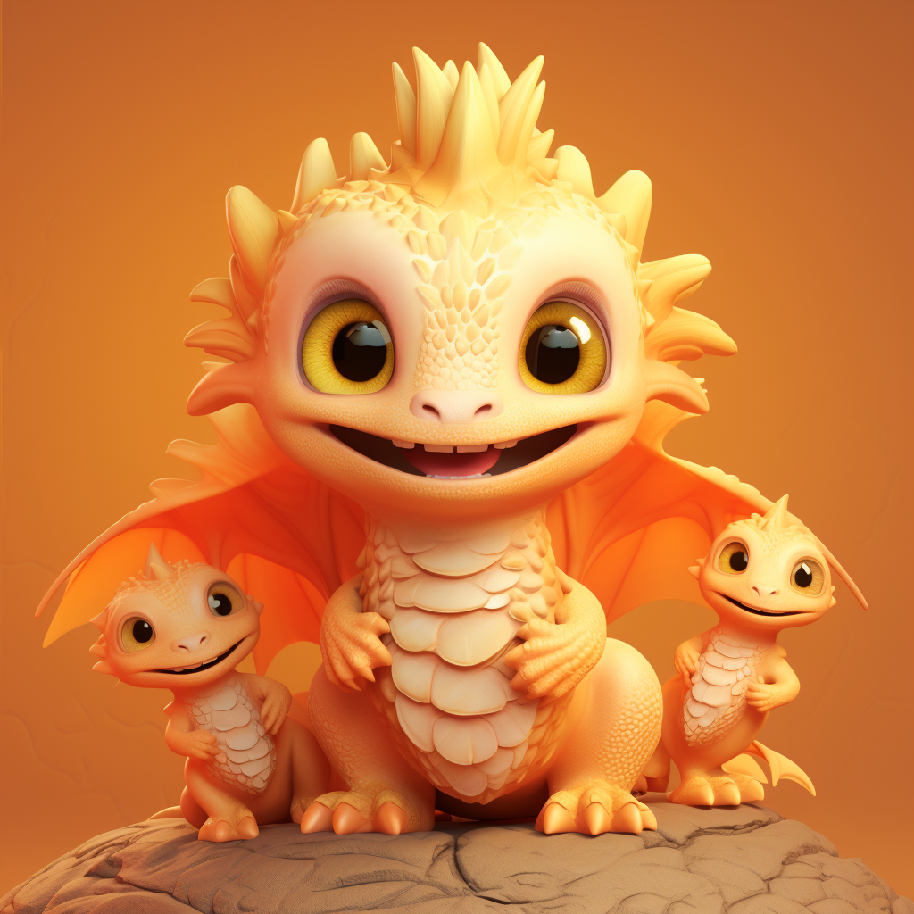 Cute smiling baby dragon with magical eyes