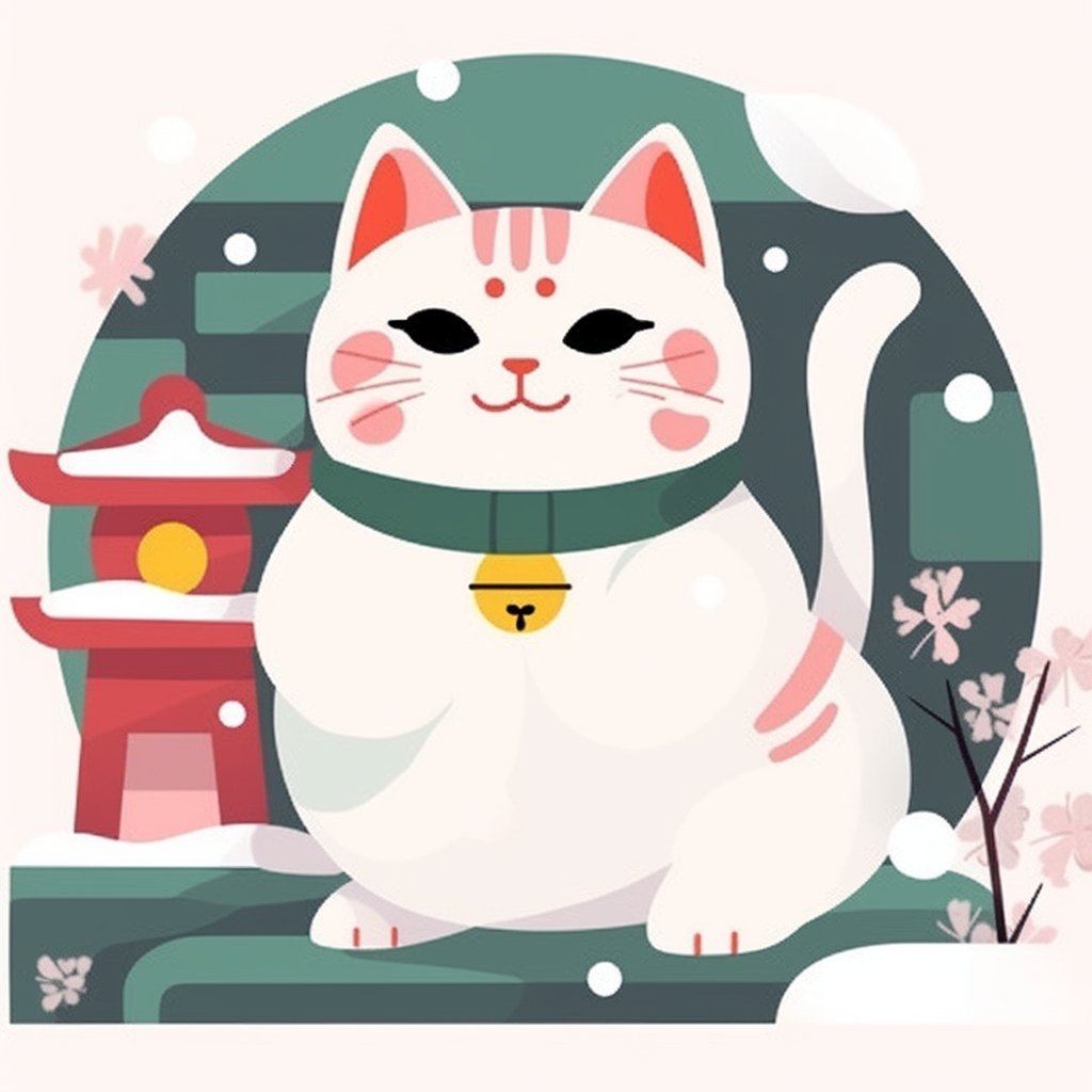 Colorful Vector Illustration of Cute Smiling Snow Manekineko Cat