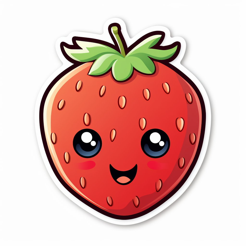 Cute Smiling Strawberry Sticker on White Background