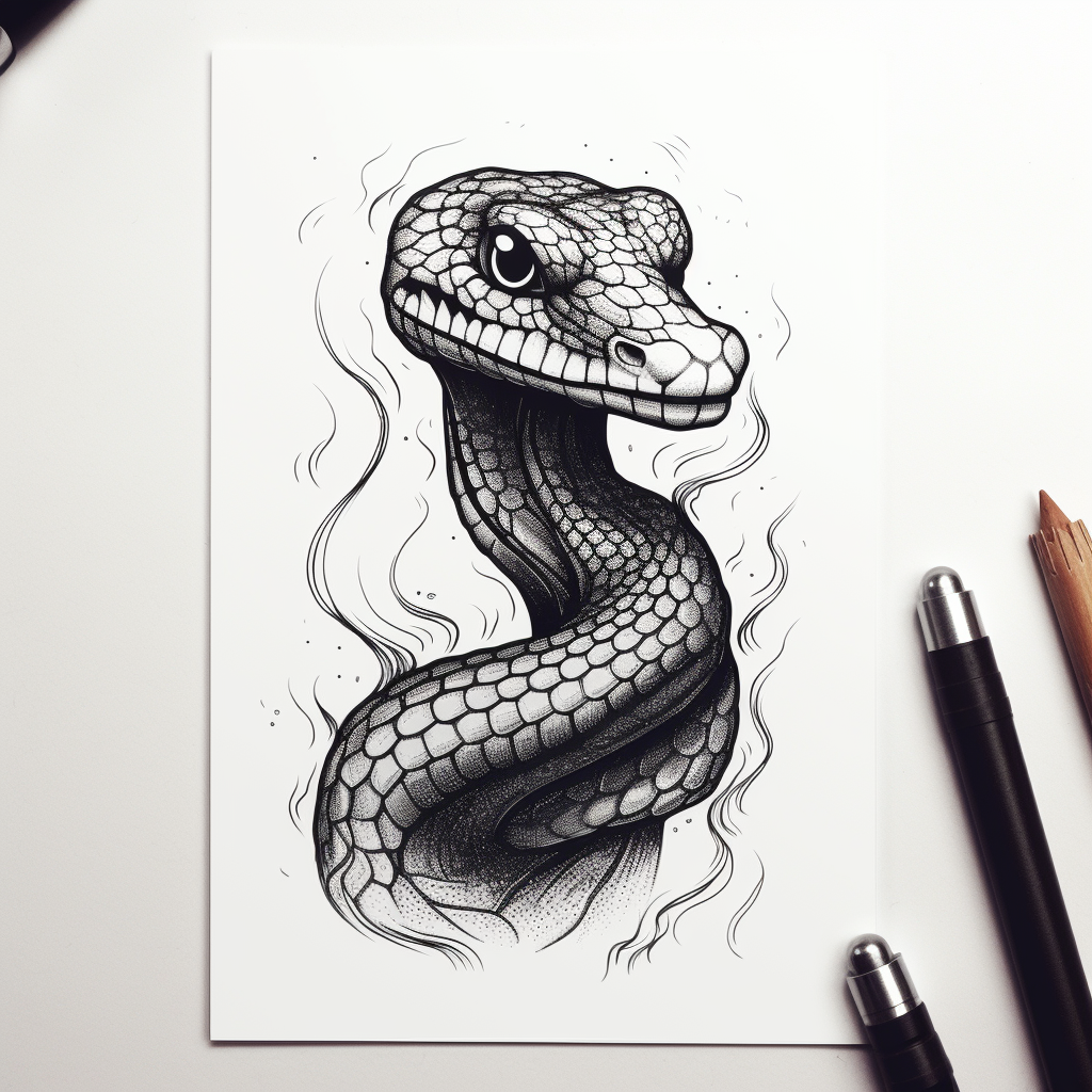 Minimalist black and white snake tattoo