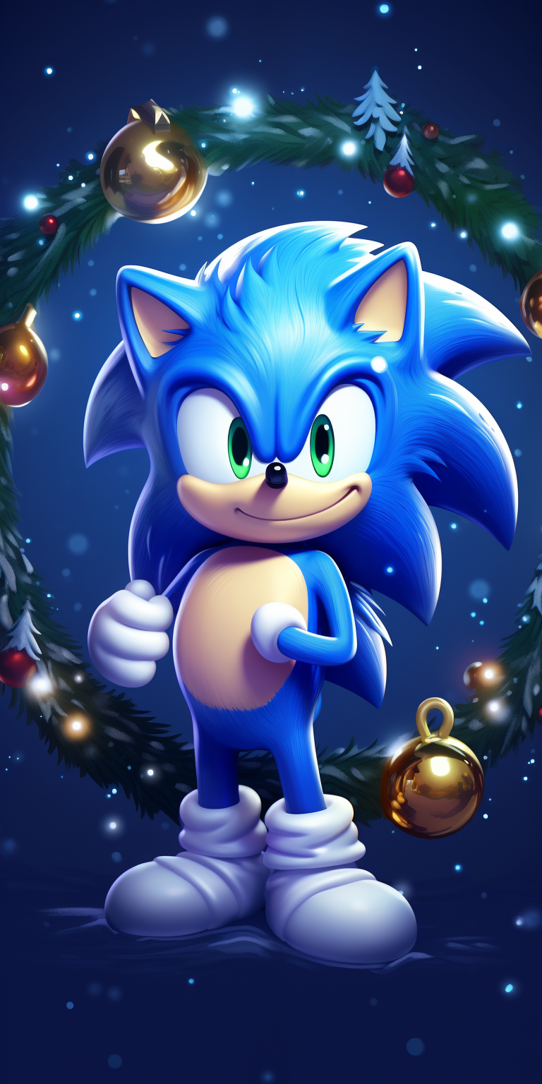 Closeup of cute Sonic character in Christmas theme