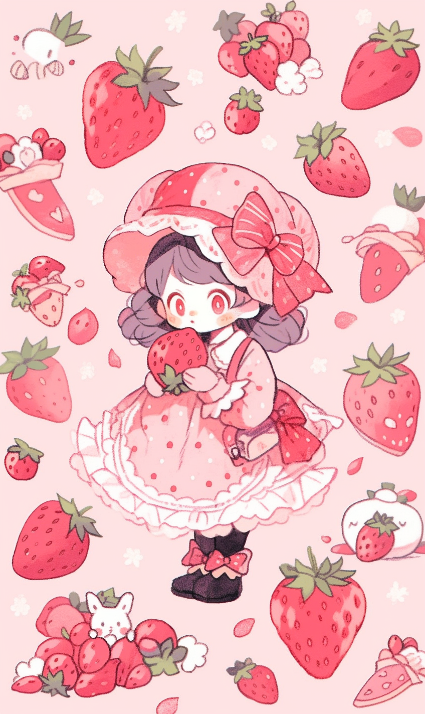 Cute Strawberry Girl in Adventure Time Style