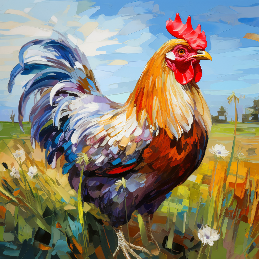 Cute chicken illustration in meadow