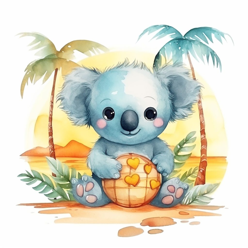 Cute summer koala watercolor illustration