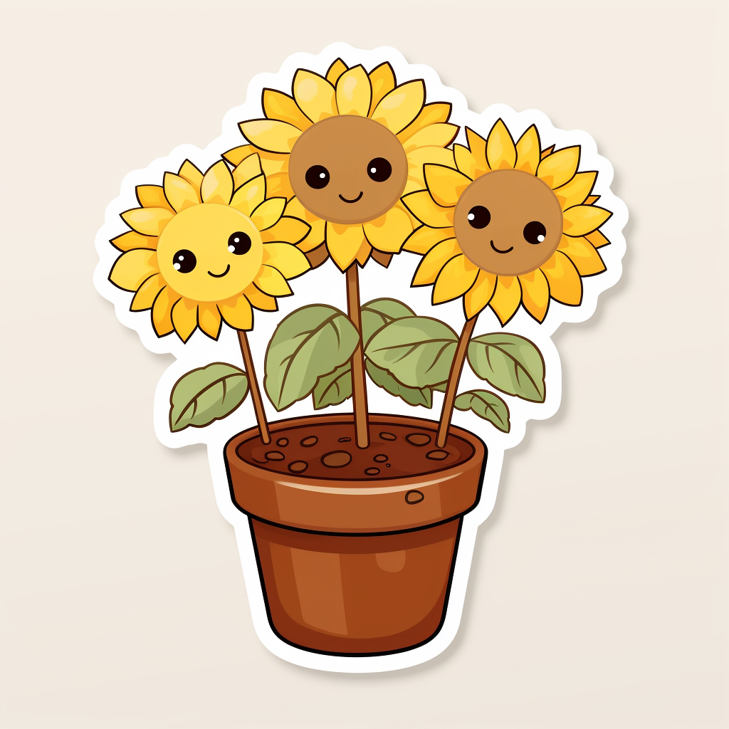 Adorable sunflowers in a cute plant pot