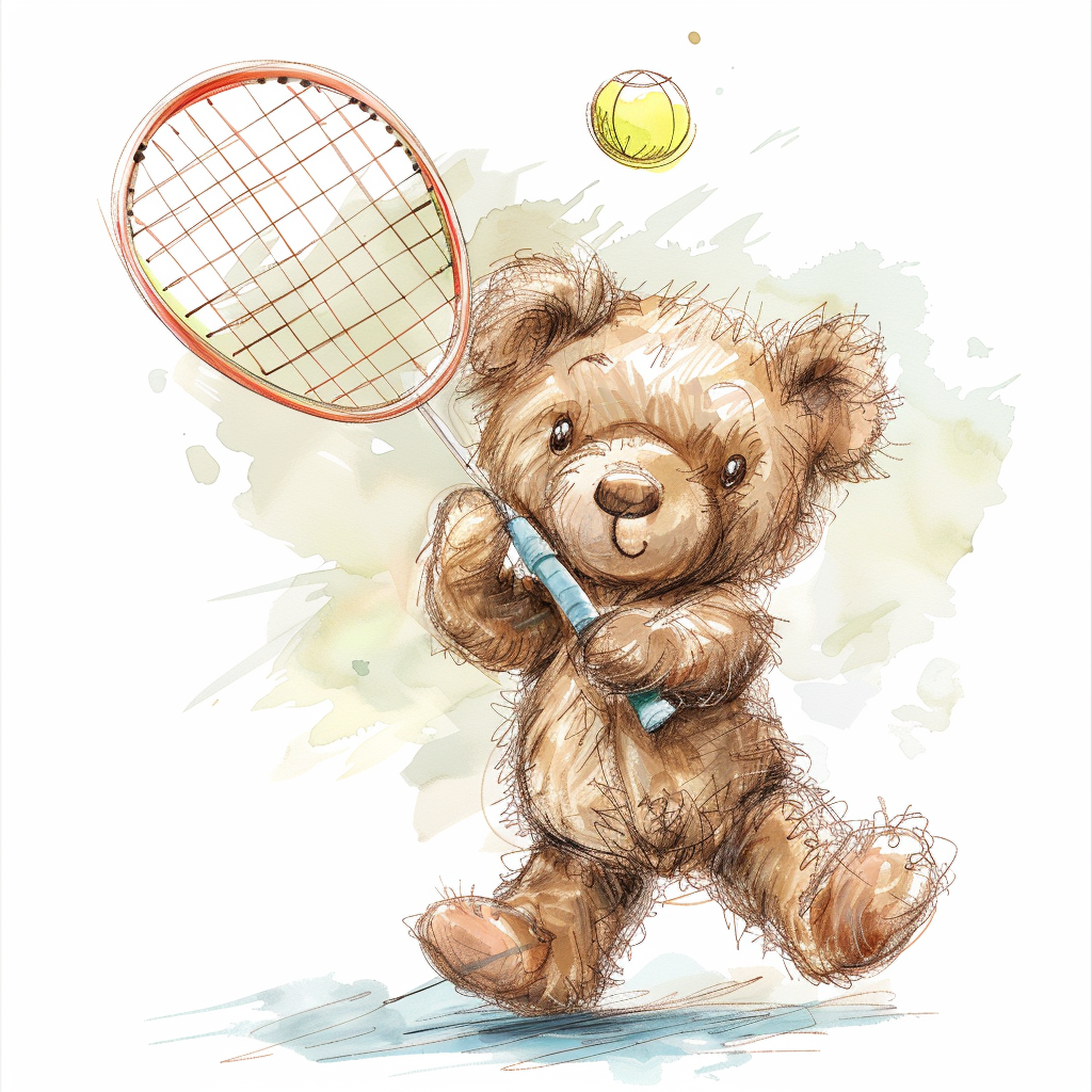 Smiling Teddy Bear Badminton Play