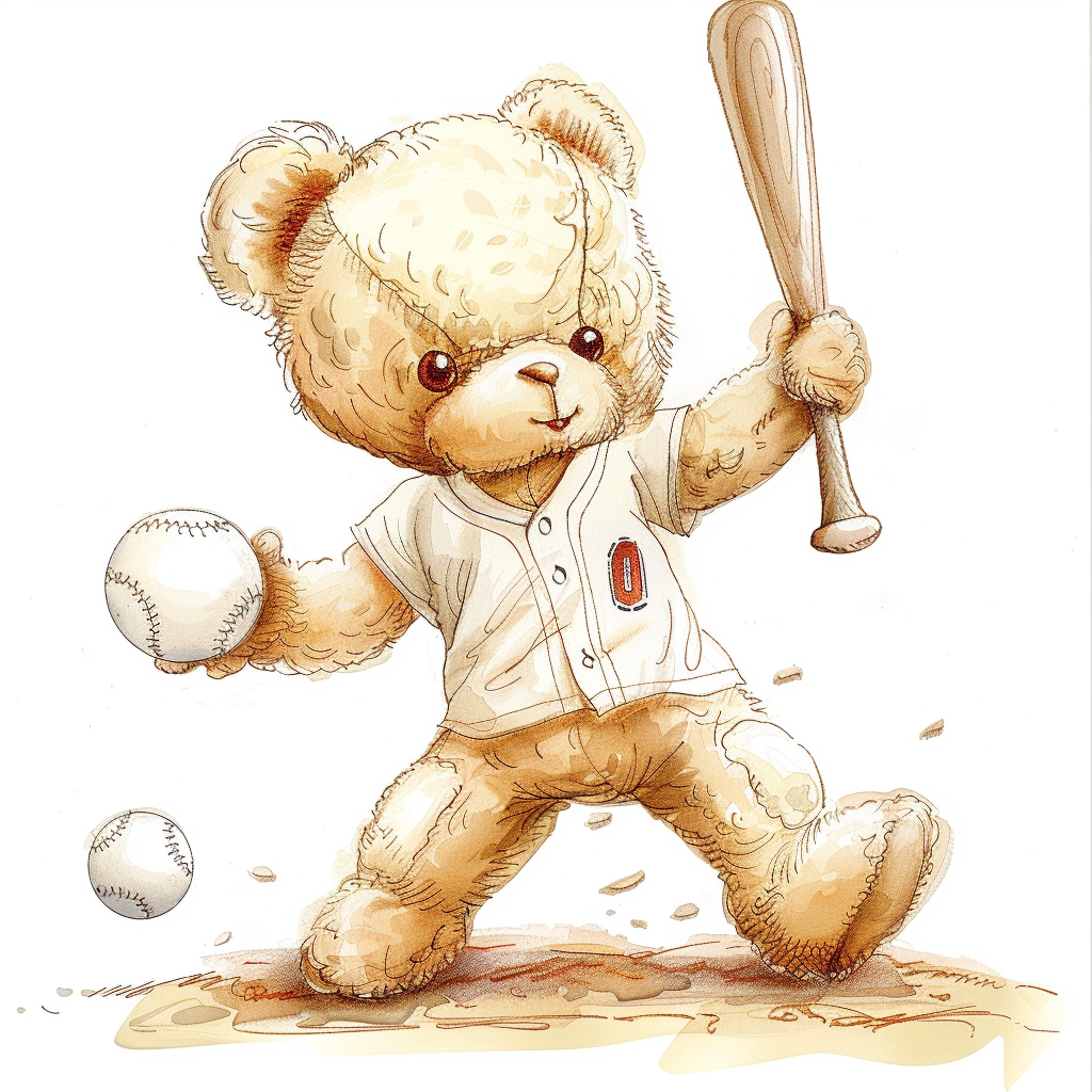 Adorable Teddy Bear Baseball Clipart