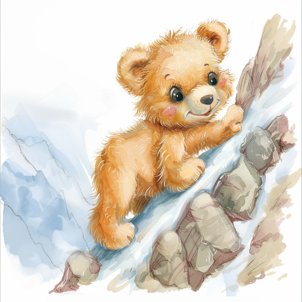 Smiling Teddy Bear Climbing Mountain