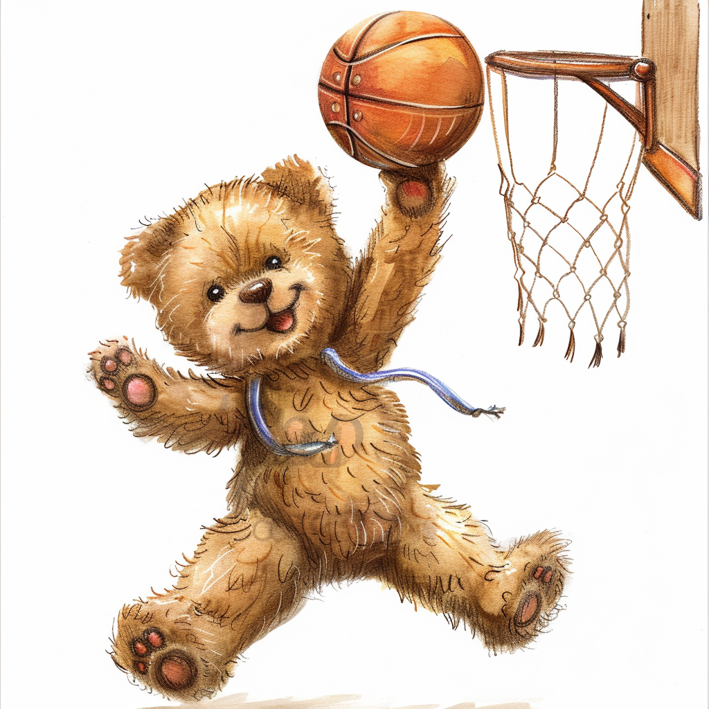 Teddy bear basketball dunk clipart