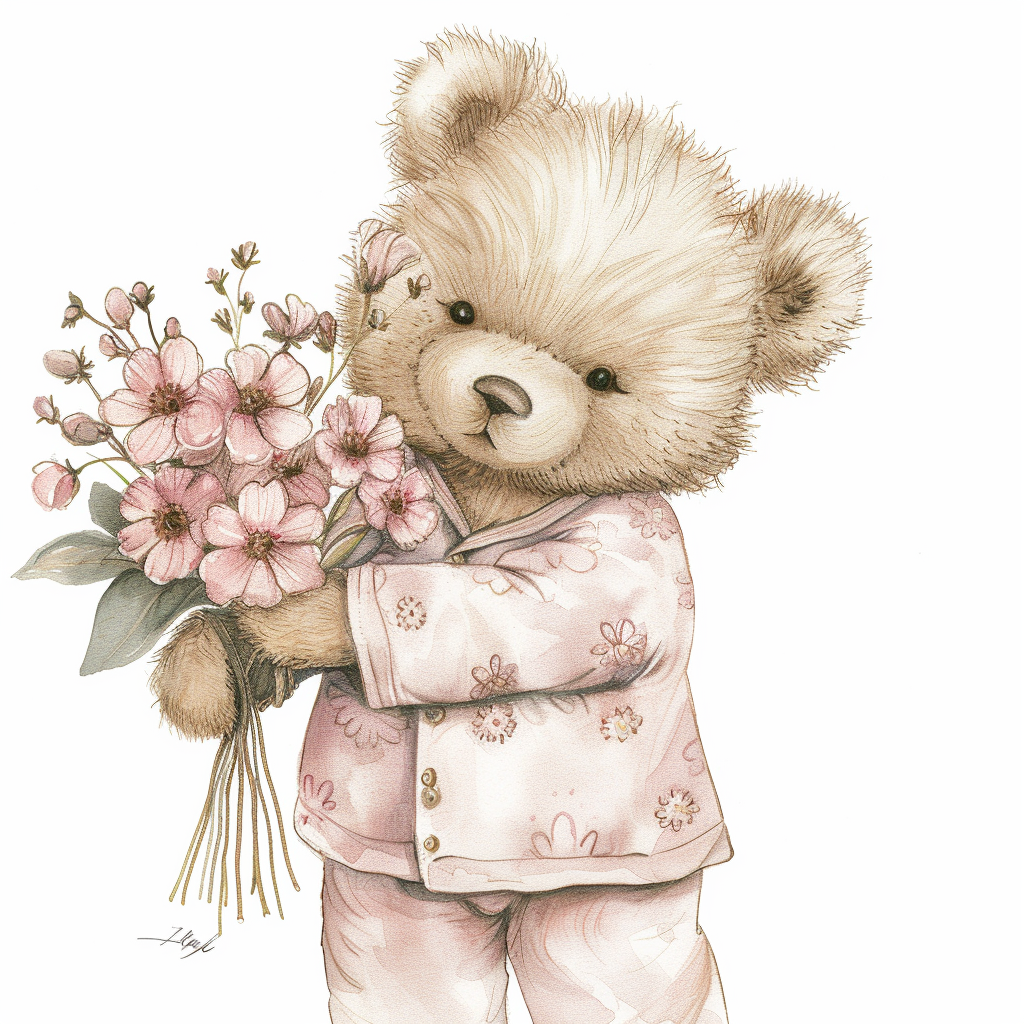 Cute Teddy Bear with Flowers Clipart