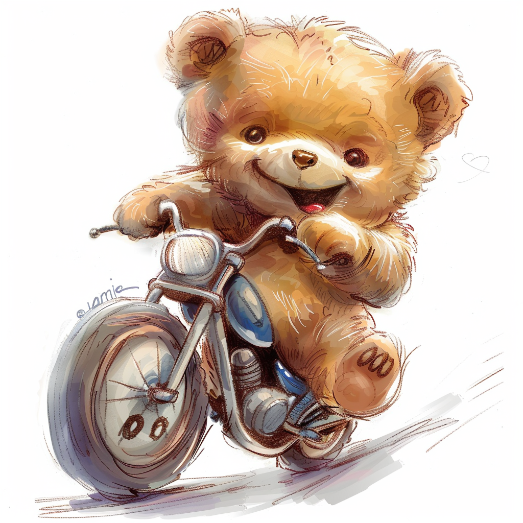 Cute Teddy Bear Riding Bike