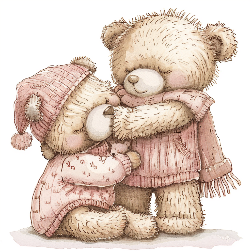 Two Teddy Bears Hugging with Blanket