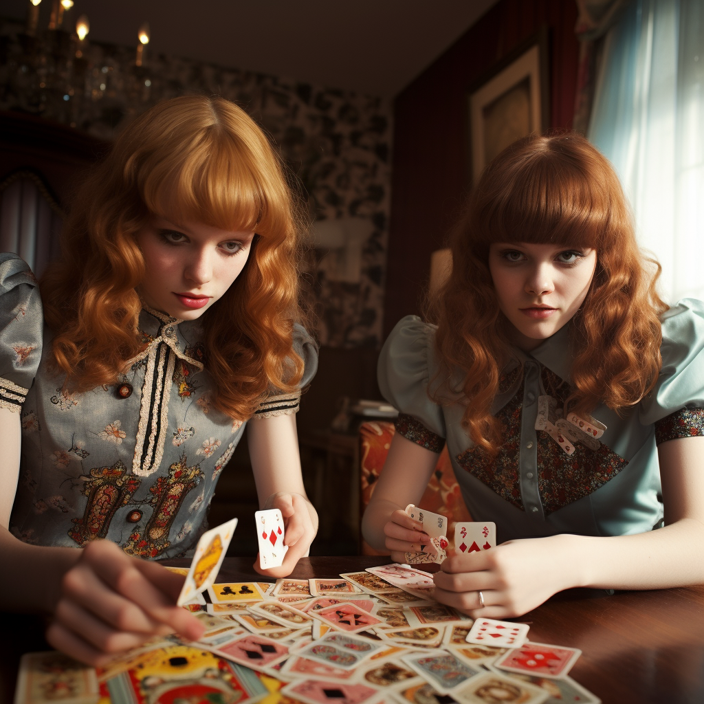 Cute Teen Girls Playing Card Game