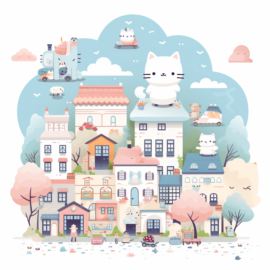 Cute town illustration in gray colors