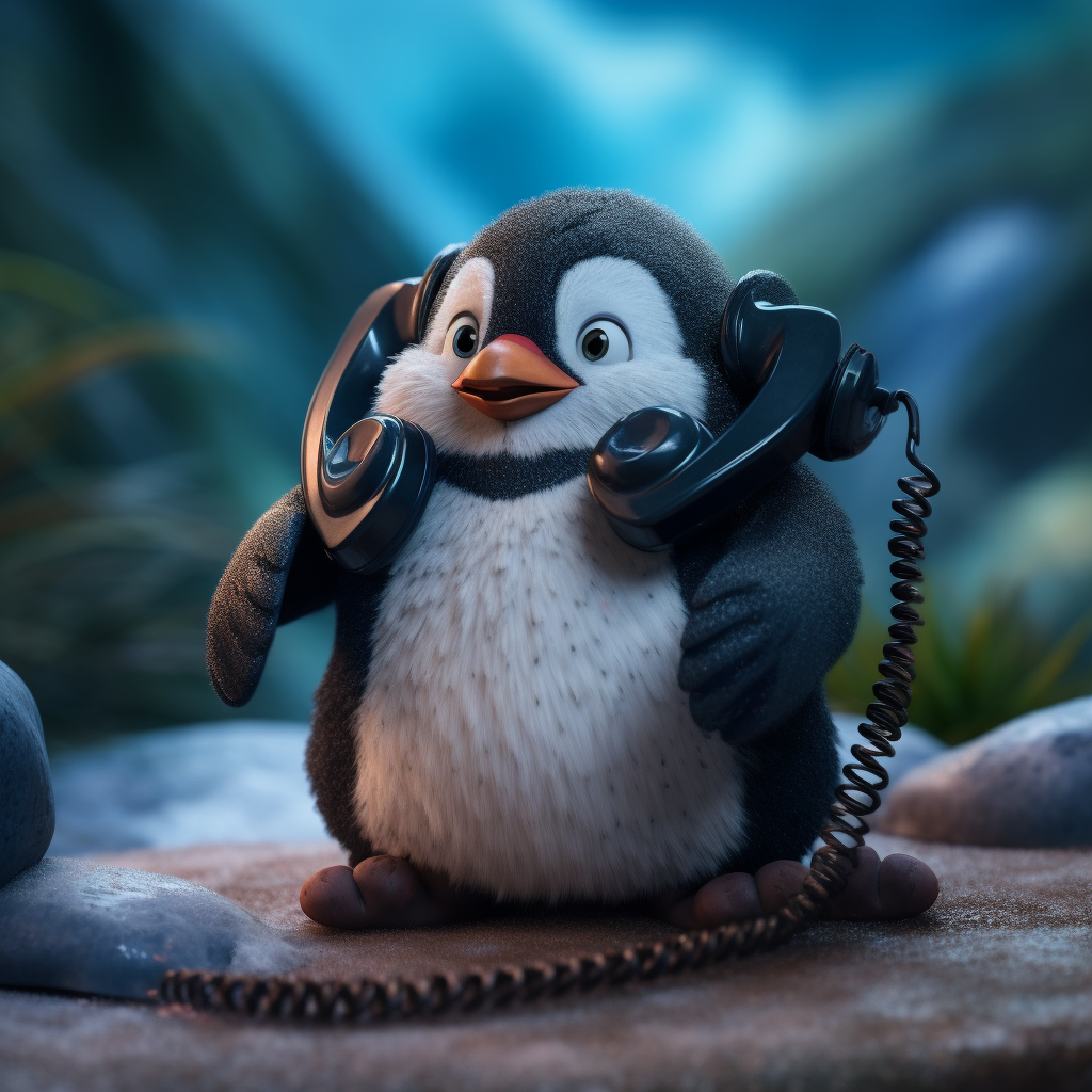 Cute Toy Penguin Talking on Phone