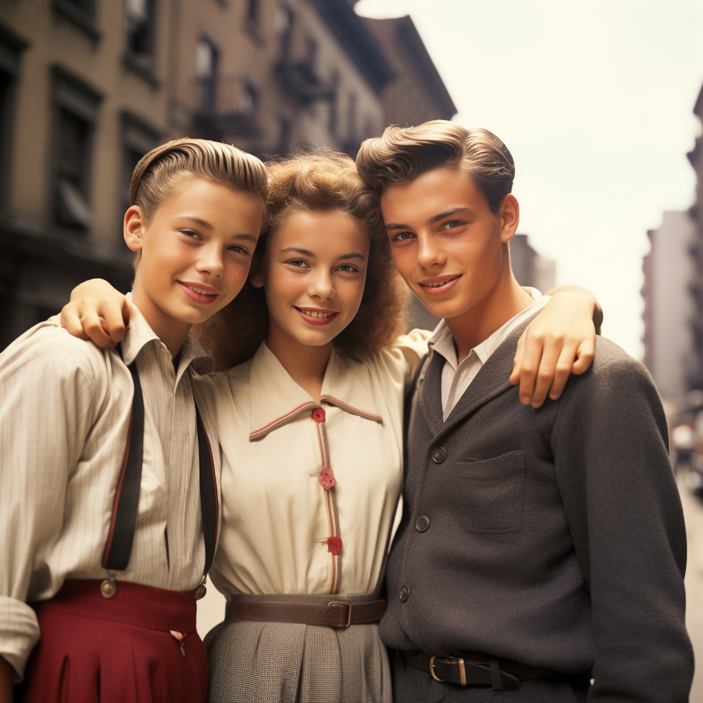 Group of smiling teenagers hugging