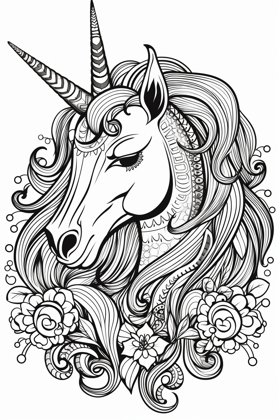 Cute unicorn coloring page art