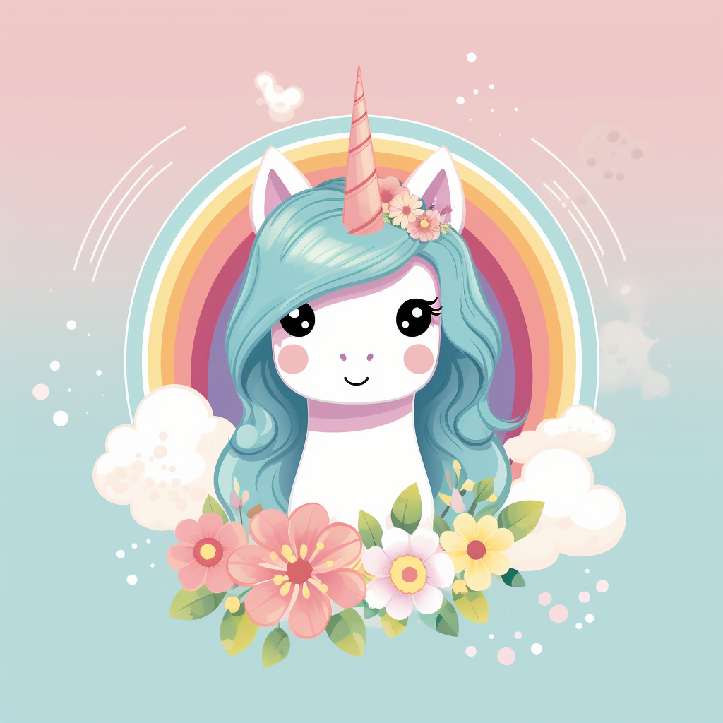 Cute kawaii unicorn illustration in pastel colors