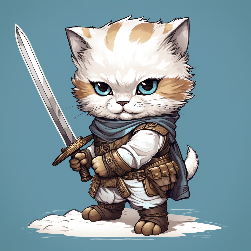 Cute chibi cat warrior ready for battle