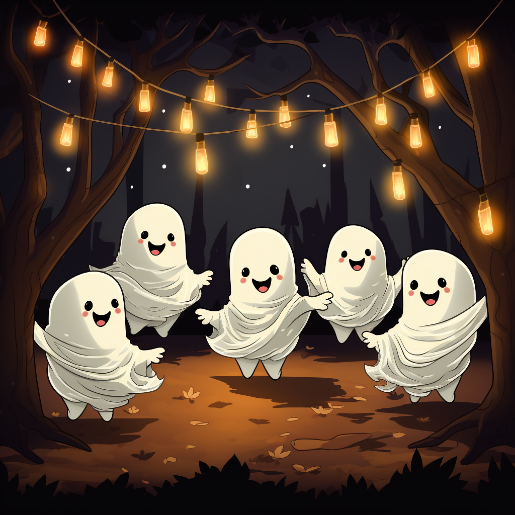 Group of cute ghosts having a party