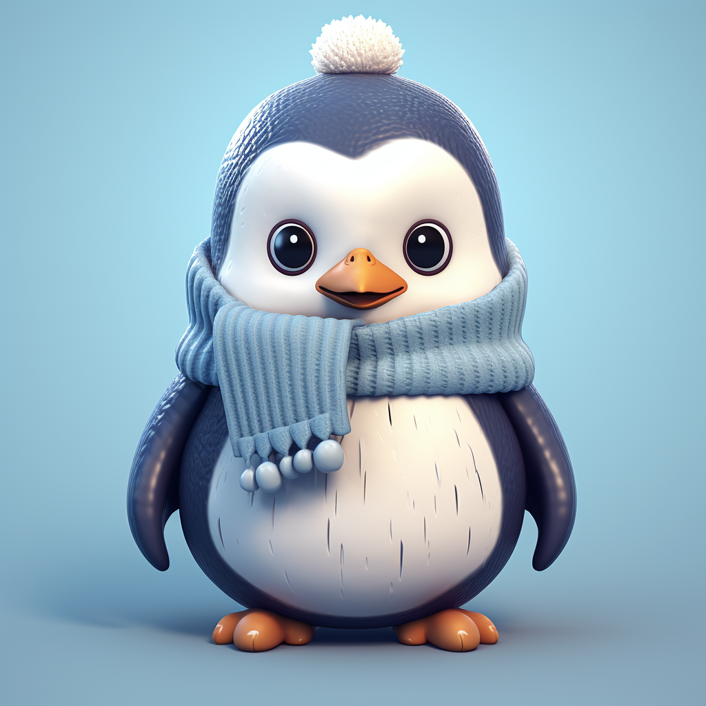 Cartoon penguin wearing a cozy winter sweater