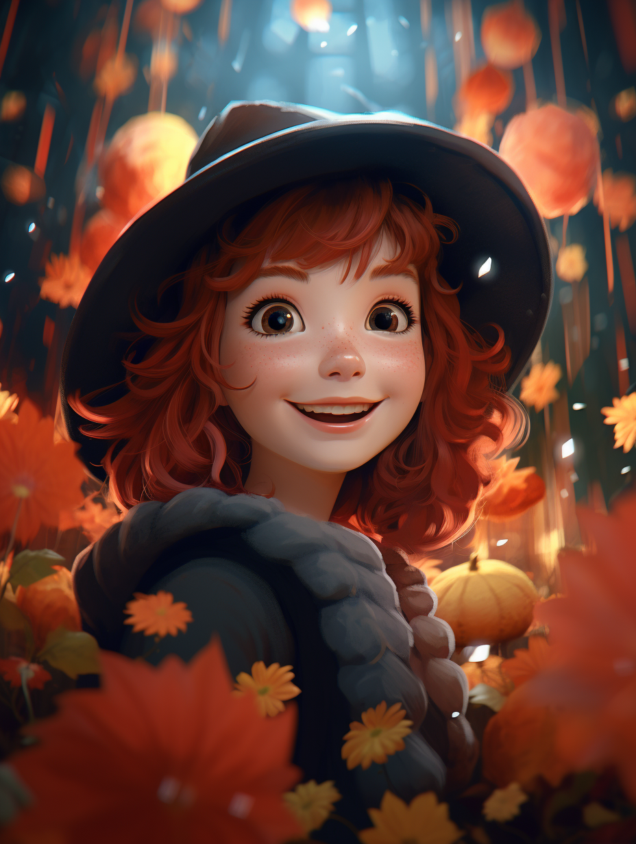 Beautiful Cute Witch with Magical Flowers