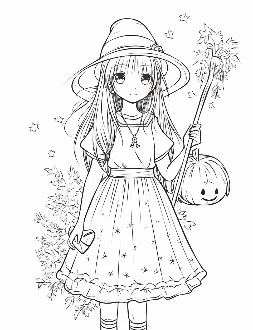 Cute Witch Illustration for Coloring