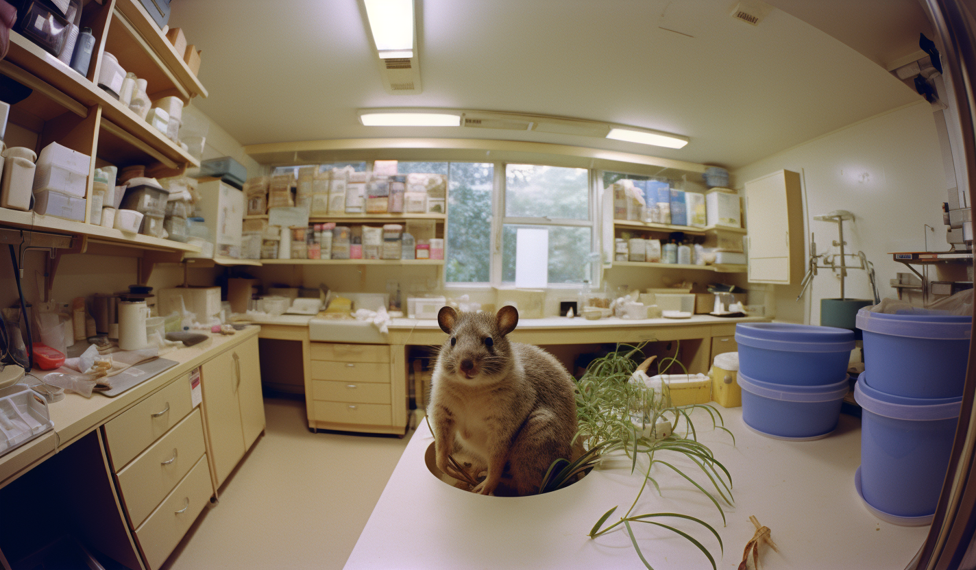 Cute wombat research lab with materials