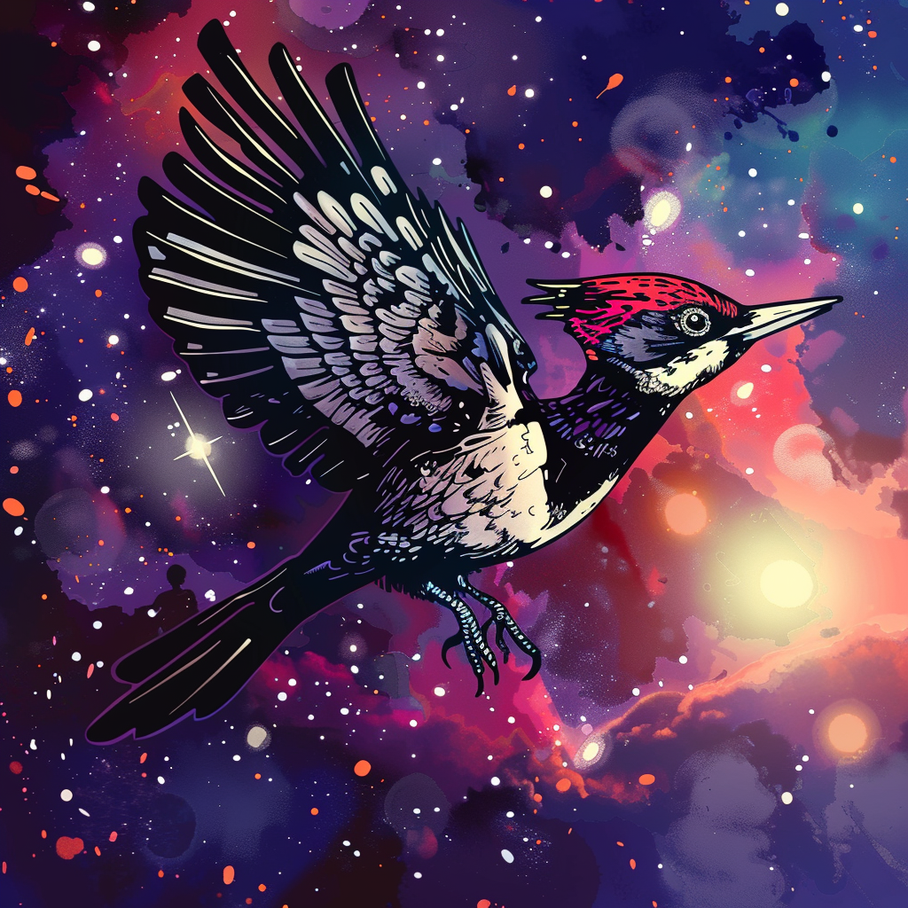 Cute Woodpecker Galaxy Flying Comic