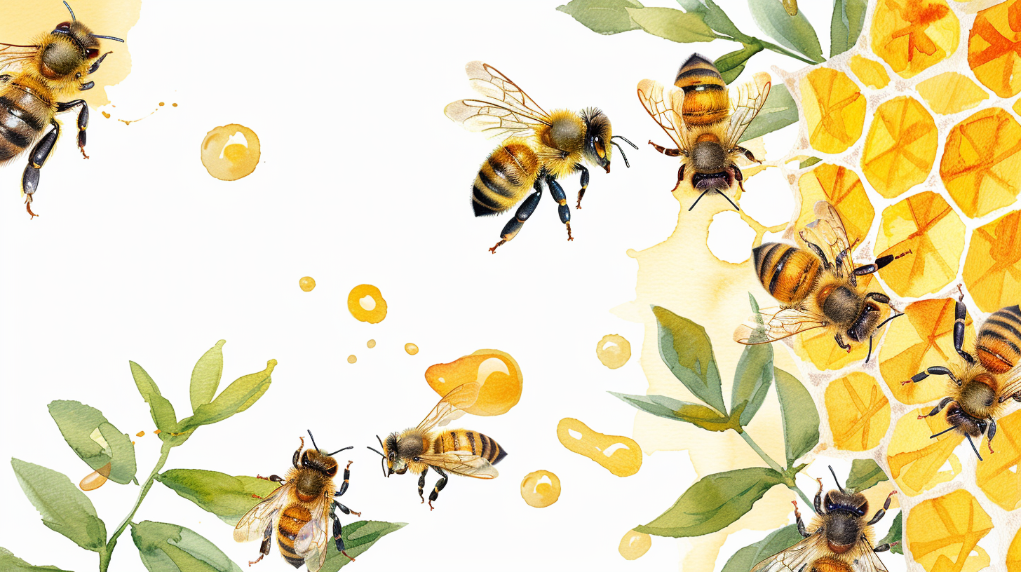 Yellow watercolor bees honeycomb template