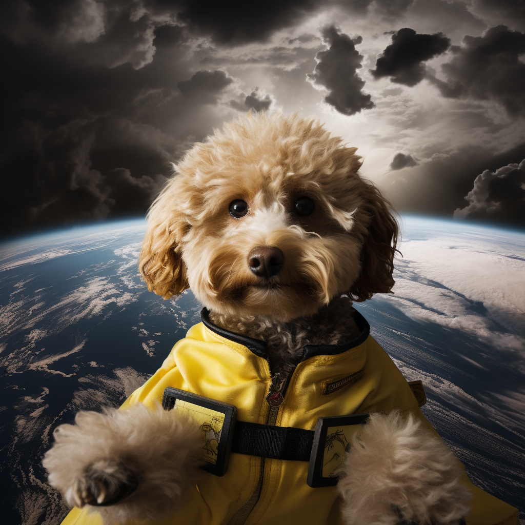 Adorable yellow poodle in typhoon formation