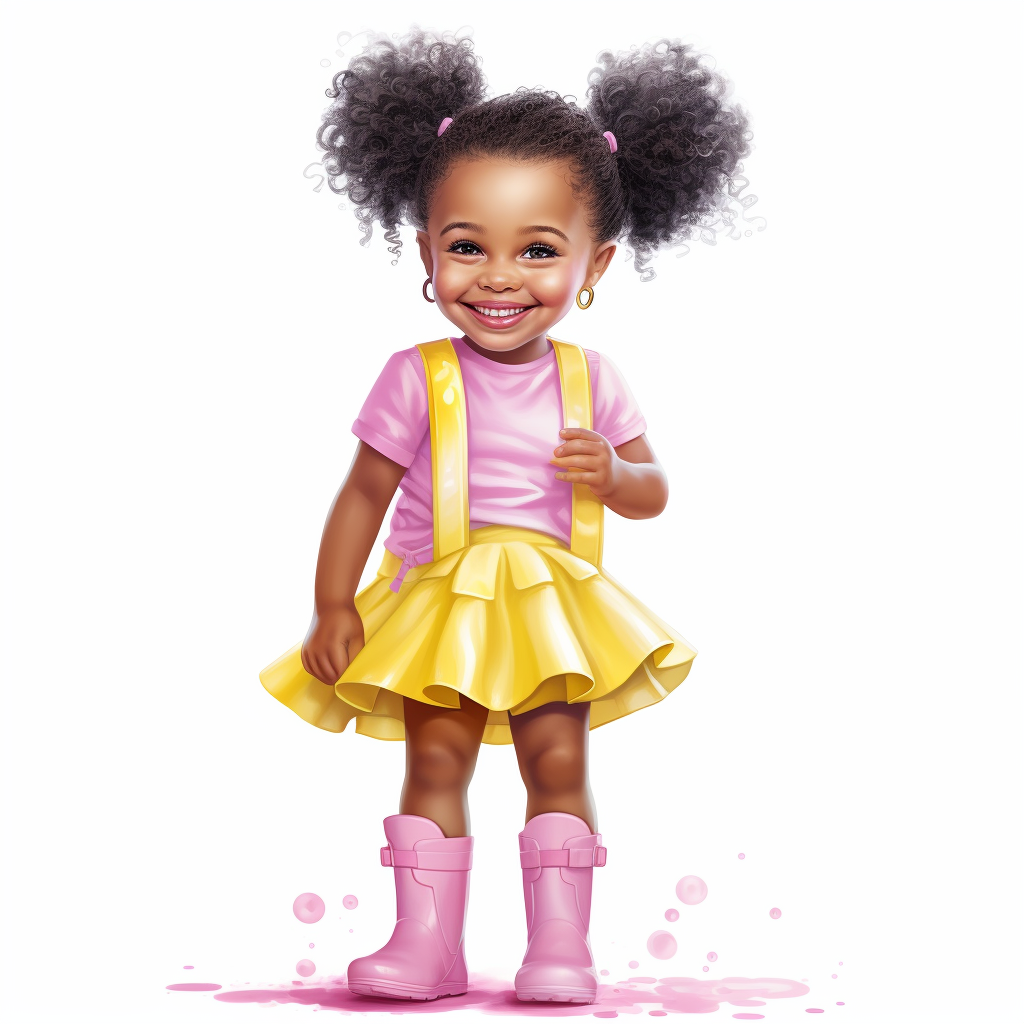 Cute African American girl with pigtails and rain boots