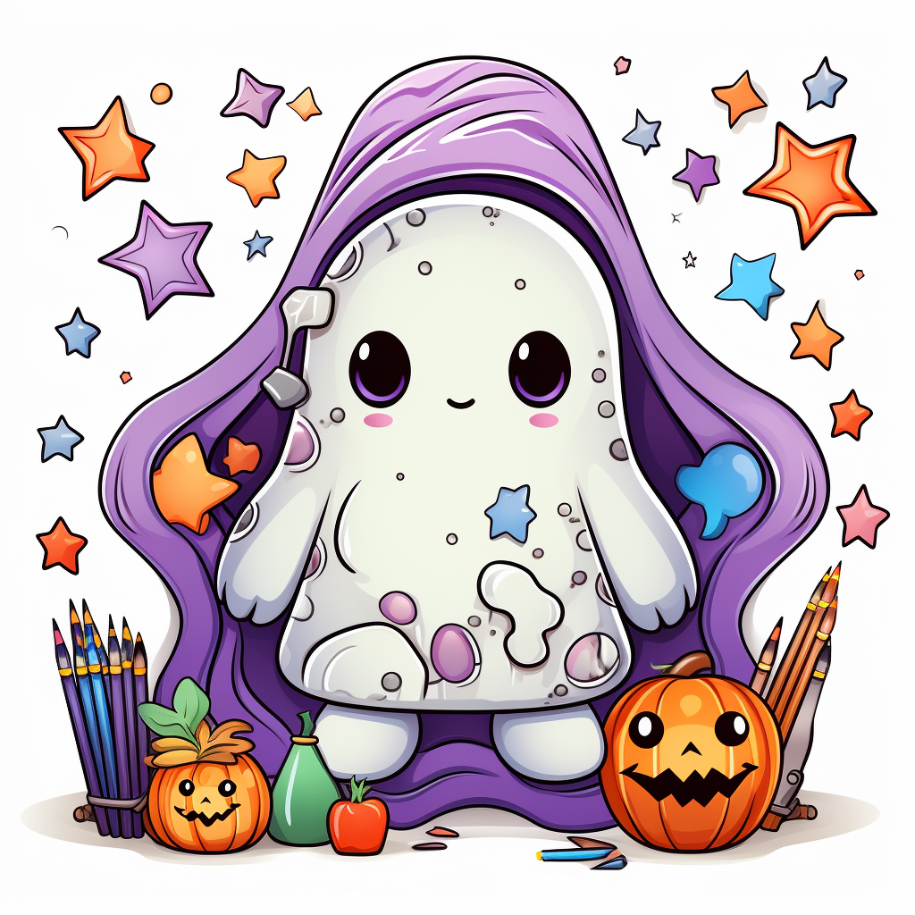 Cute baby ghost sticker on white background