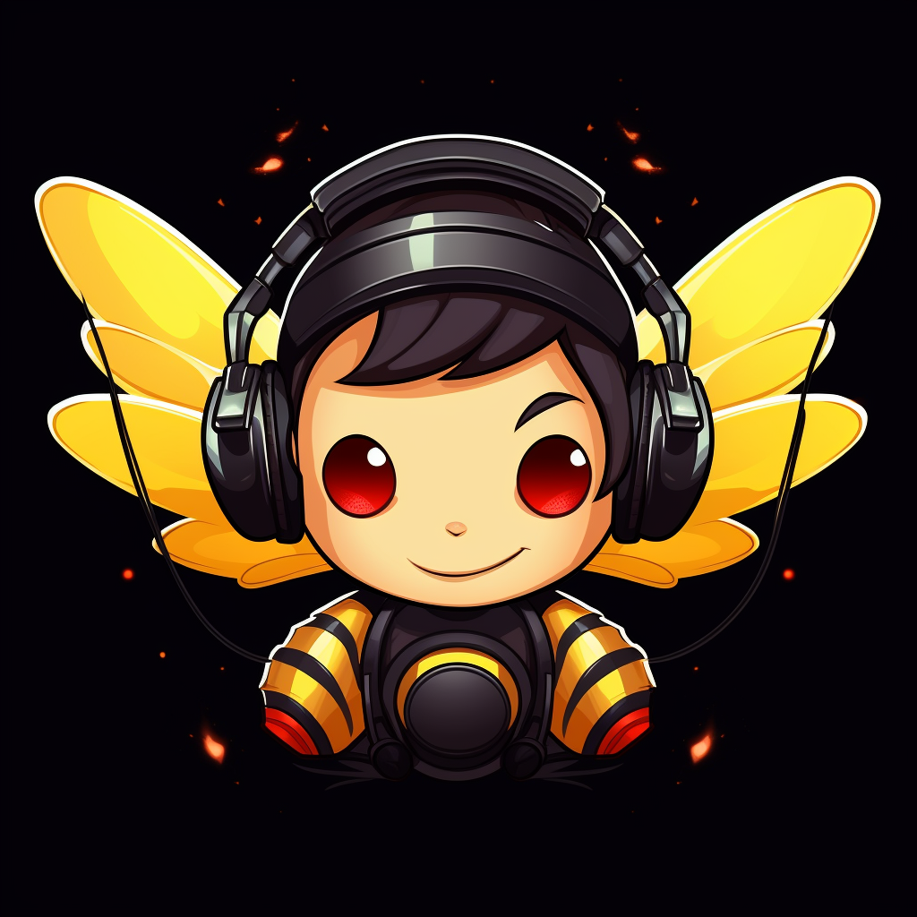 Cute bee mascot playing videogames