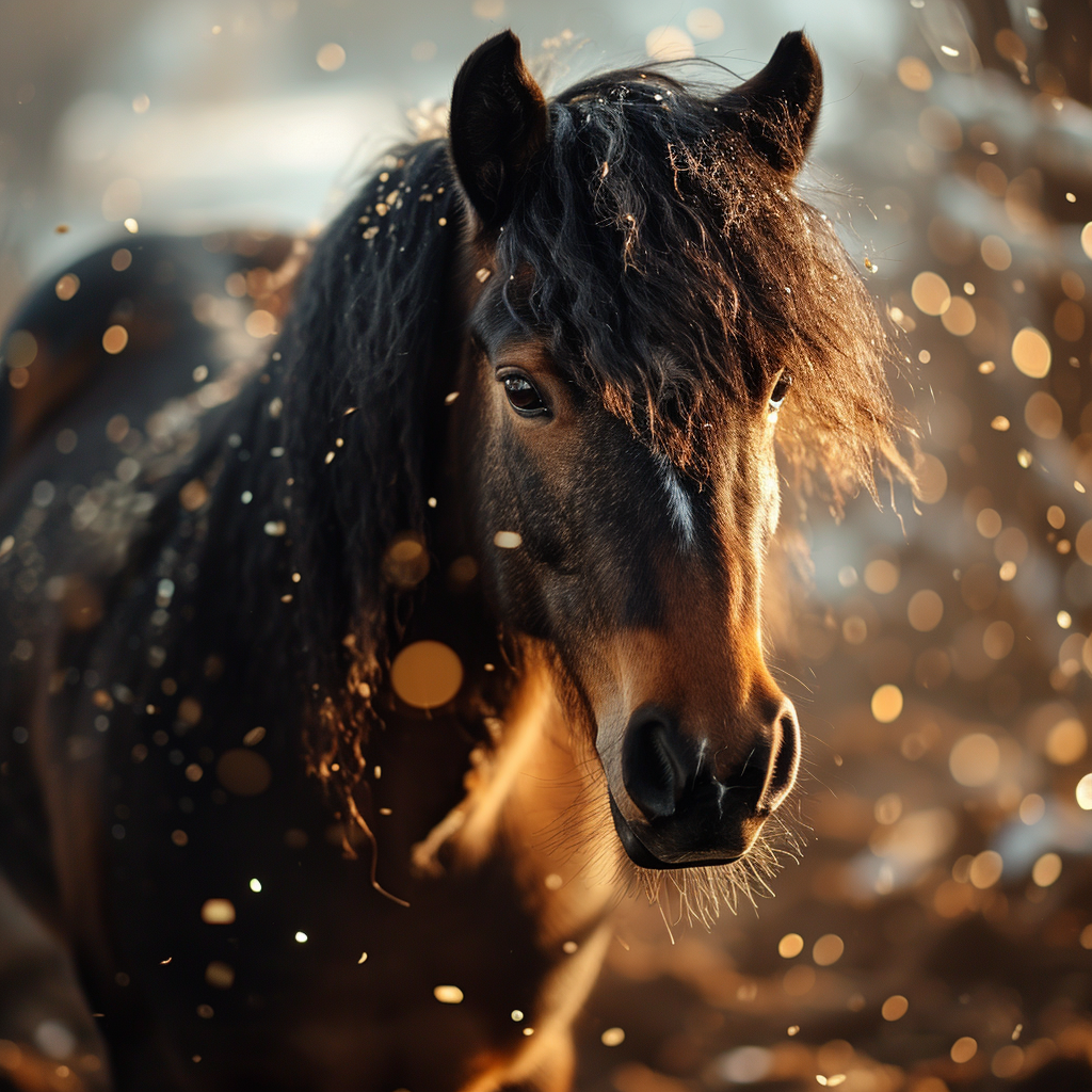 Cute brown horse celebrating at New Year's party