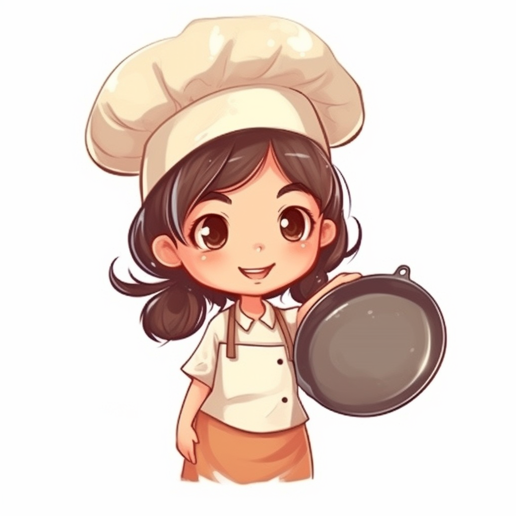 Little girl chef with a pan