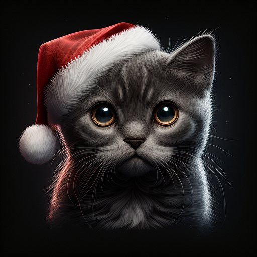 Cute Christmas Cat with Big Eyes and Small Ears