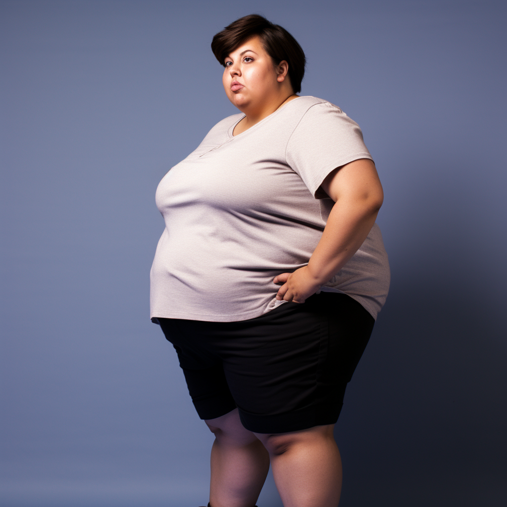 Realistic photo of a cute chubby woman with expressive eyes