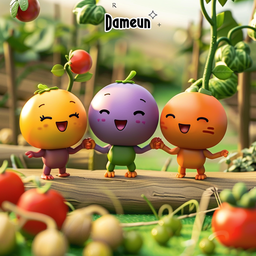 Cute Fruit Friends Holding Hands