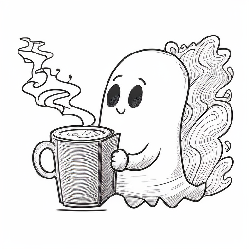 Little ghost with coffee cup