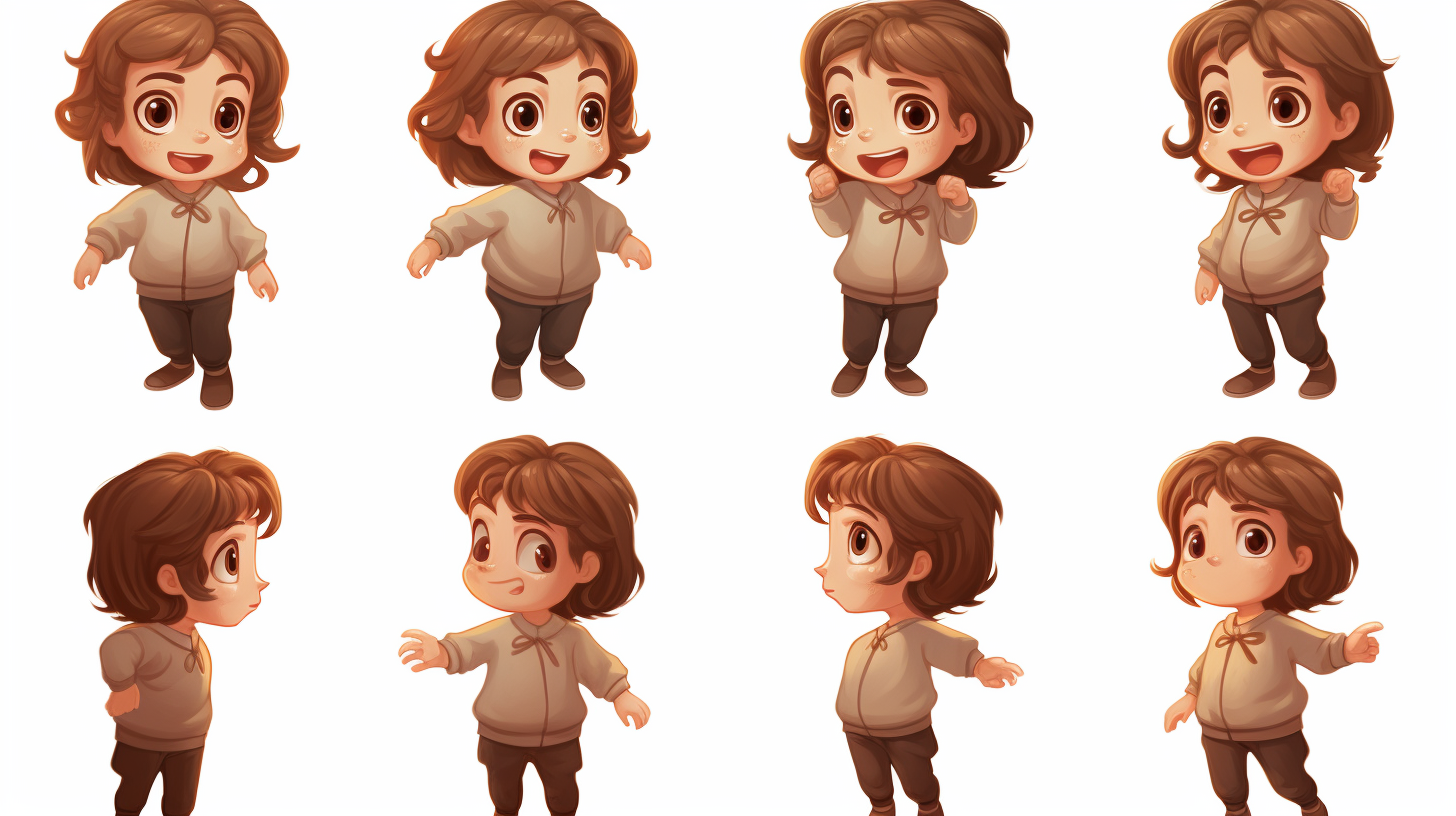 Cute girl with brown hair in various poses