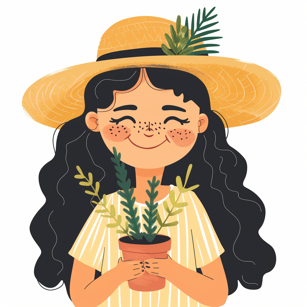 Cute girl holding plants clipart